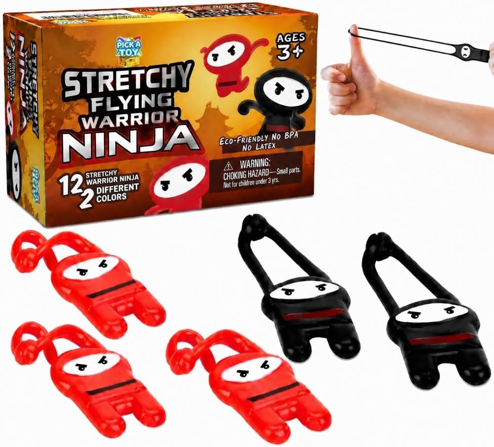 Slingshot Toys 12 Pack Stretchy Sticky Flying Ninjas Party Favors Ages 5-12 | Great for birthdays, classrooms, treasure-box & teacher prizes