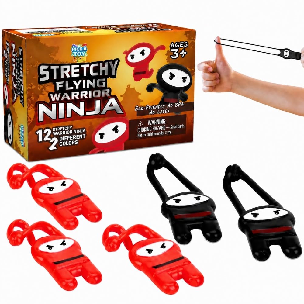 Slingshot Toys 12 Pack Stretchy Sticky Flying Ninjas Party Favors Ages 5-12