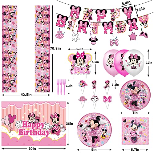 Minnie Birthday Party Supplies, Minnie Birthday Party Balloon Decorations Theme, Include Happy Birthday Banner, Hanging Swirl, Backdrop, Cake & Cupcake Topper, Plates, Napkins, Tablecloth, Birthday Party For Kids #TOP1