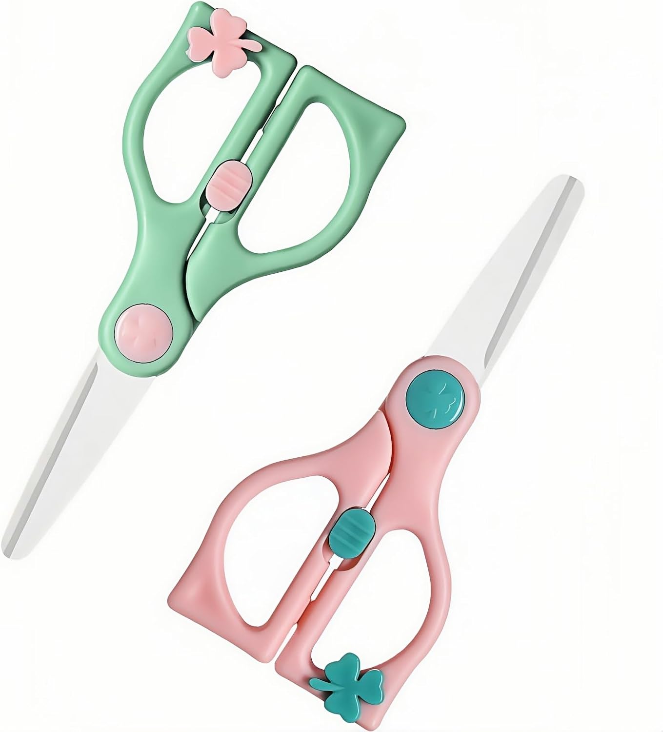 Baby Food Scissors - Toddler Safe Ceramic Kitchen Shears with Safety Lock & Travel Case, Best Scissors for Cutting Kids' Food (Meat, Vegetables, Fruits), Portable & Healthy Baby Helper (Green)
