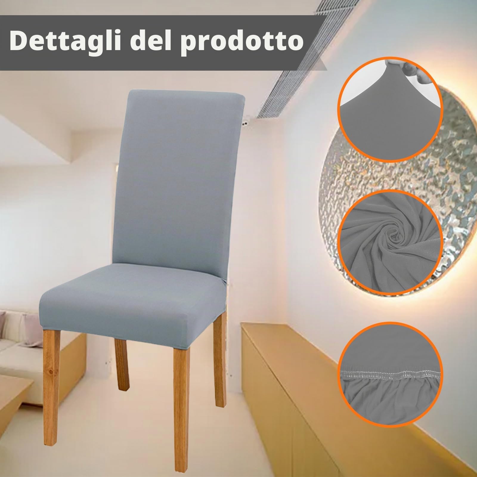 Vegena Coprisedie con Schienale, 8 Pezzi Fodere Coprisedia Elasticizzati, Coprisedie Elasticizzati con Schienale, Coprisedie Elasticizzato da Soggiorno per Casa Décor, Hotel, Festa - Grigio chiaro