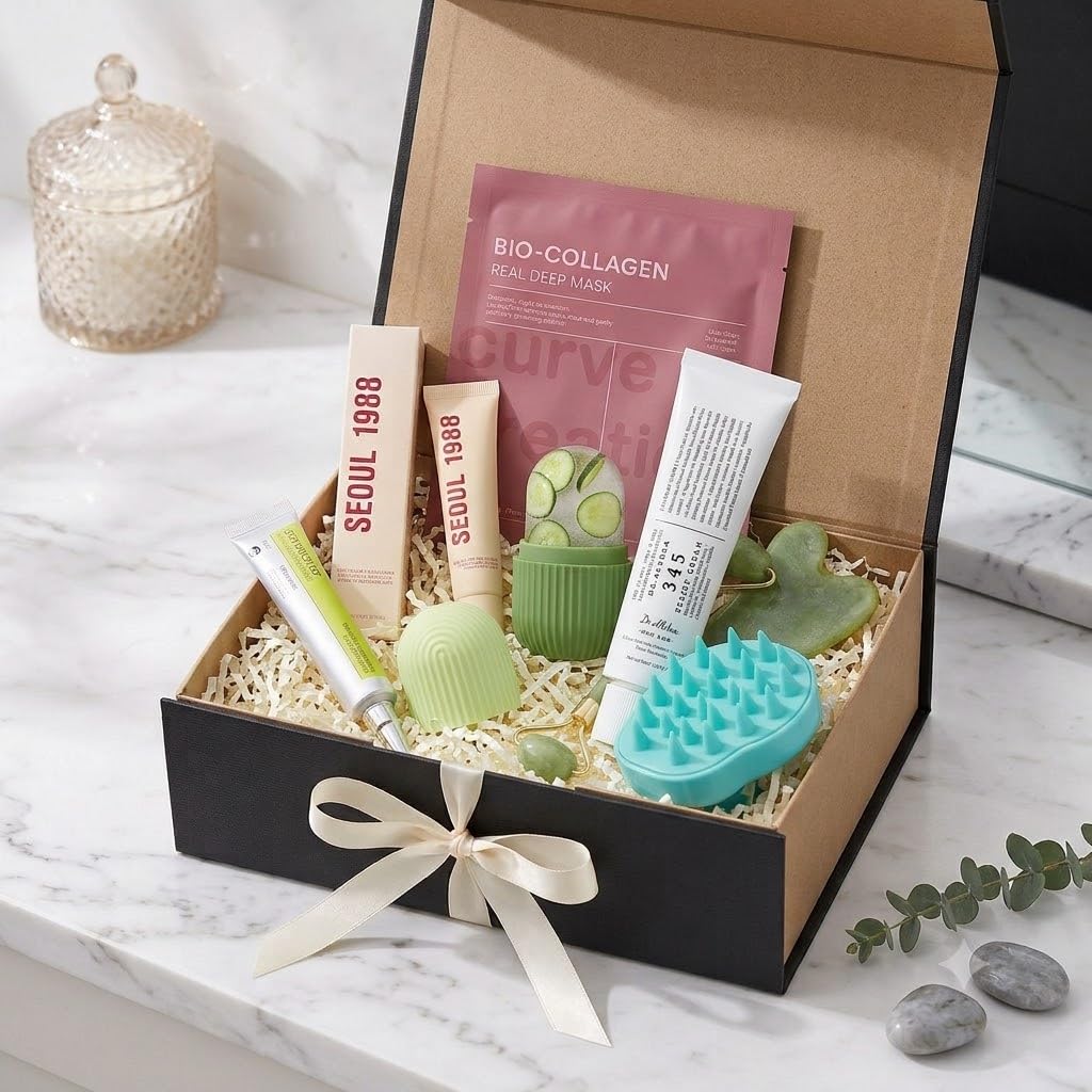 8-in-1 Self Care Gift Hamper Skincare Set | Ice & Jade Roller, Gua Sha Included, Scalp Massager, Eye & Retinal Cream, Silicone Ice Mold-image-11
