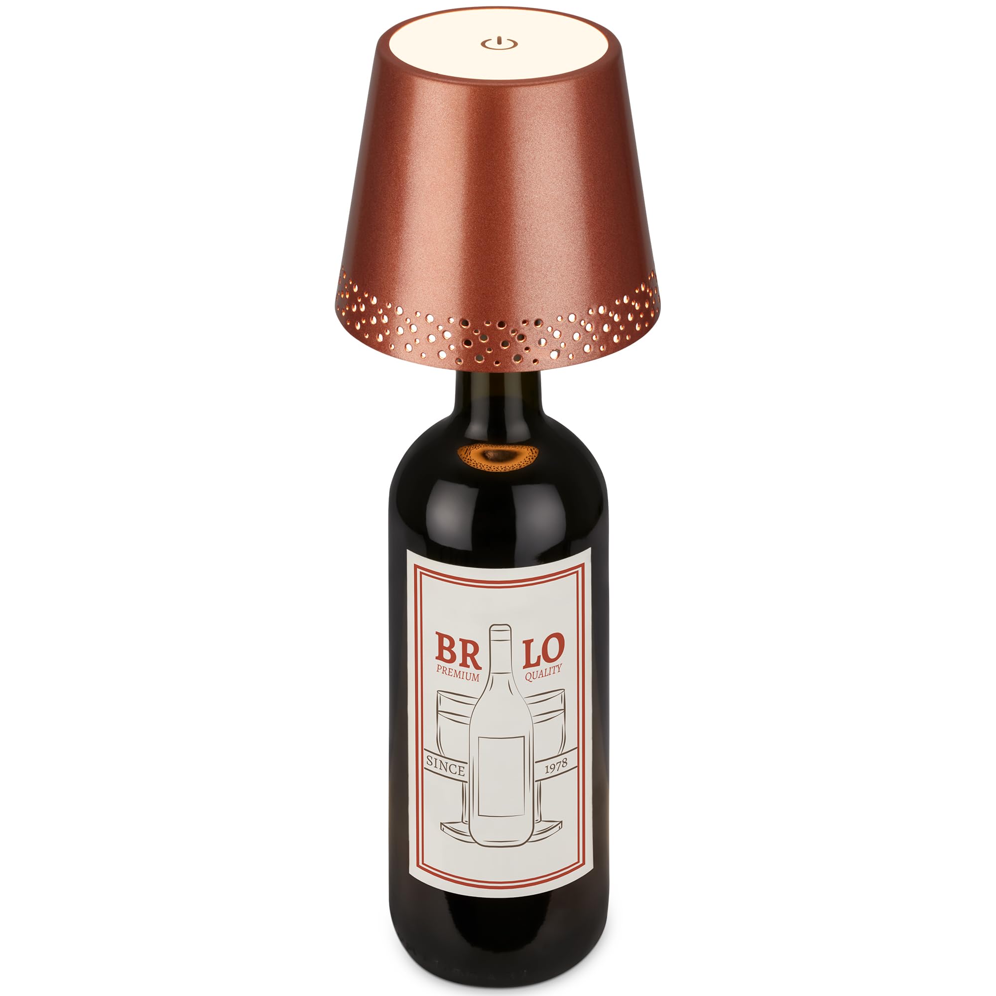 BRILONER - Rechargeable Bottle Lamp with USB C, Cordless Lamp with Touch Control, Dimmable, Warm White, 11x9cm, IP44, Bedside Lamps, Table Lamp, Battery Lamp, Table Lamps Living Room, Copper