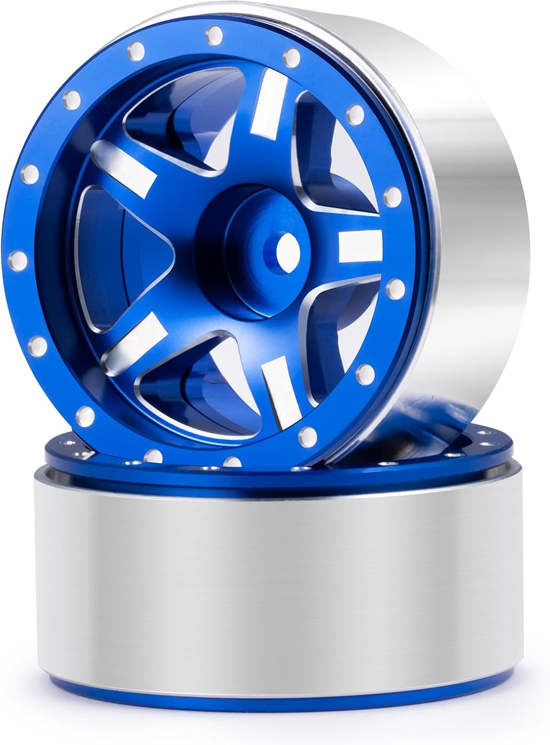 1.3 inch Beadlock Wheel Rims - Aluminium 5-Spoke Wheel Rims 7mm Hex Negative Offset Beadlock Wheels for 1/24 SCX24 1/18 TRX4M Redcat Ascent-18 RC Crawler Car Upgrade, Pack of 4, Blue