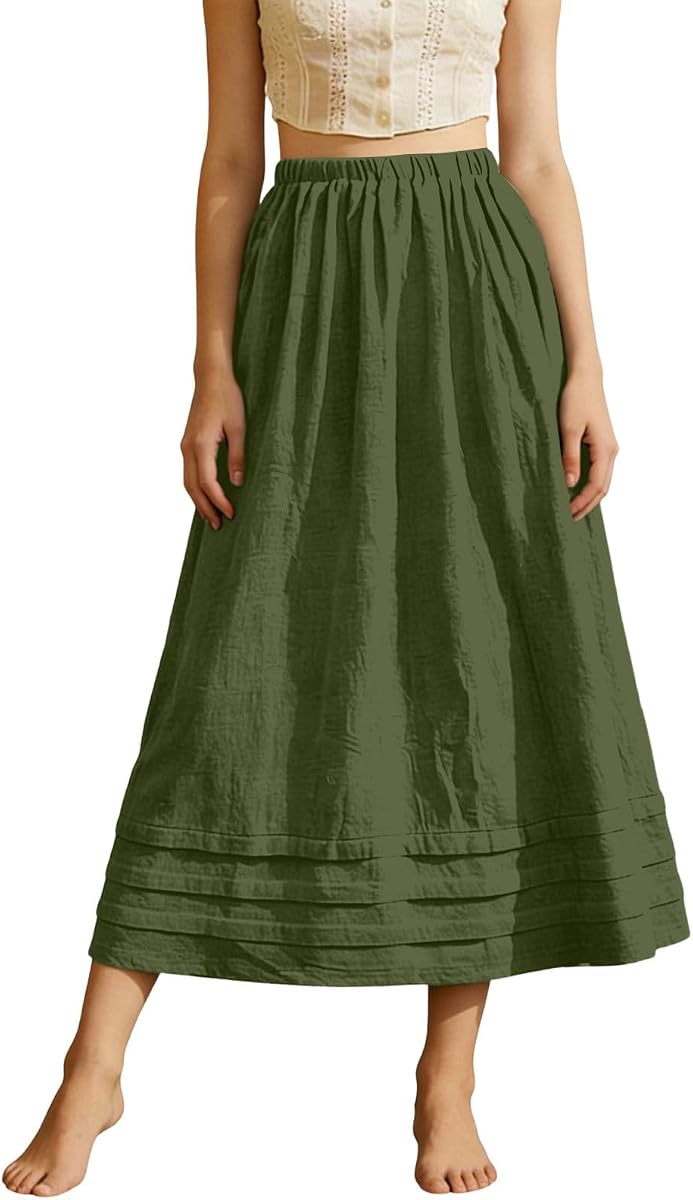 Falda midi de mujer de talle alto casual ligero otoño