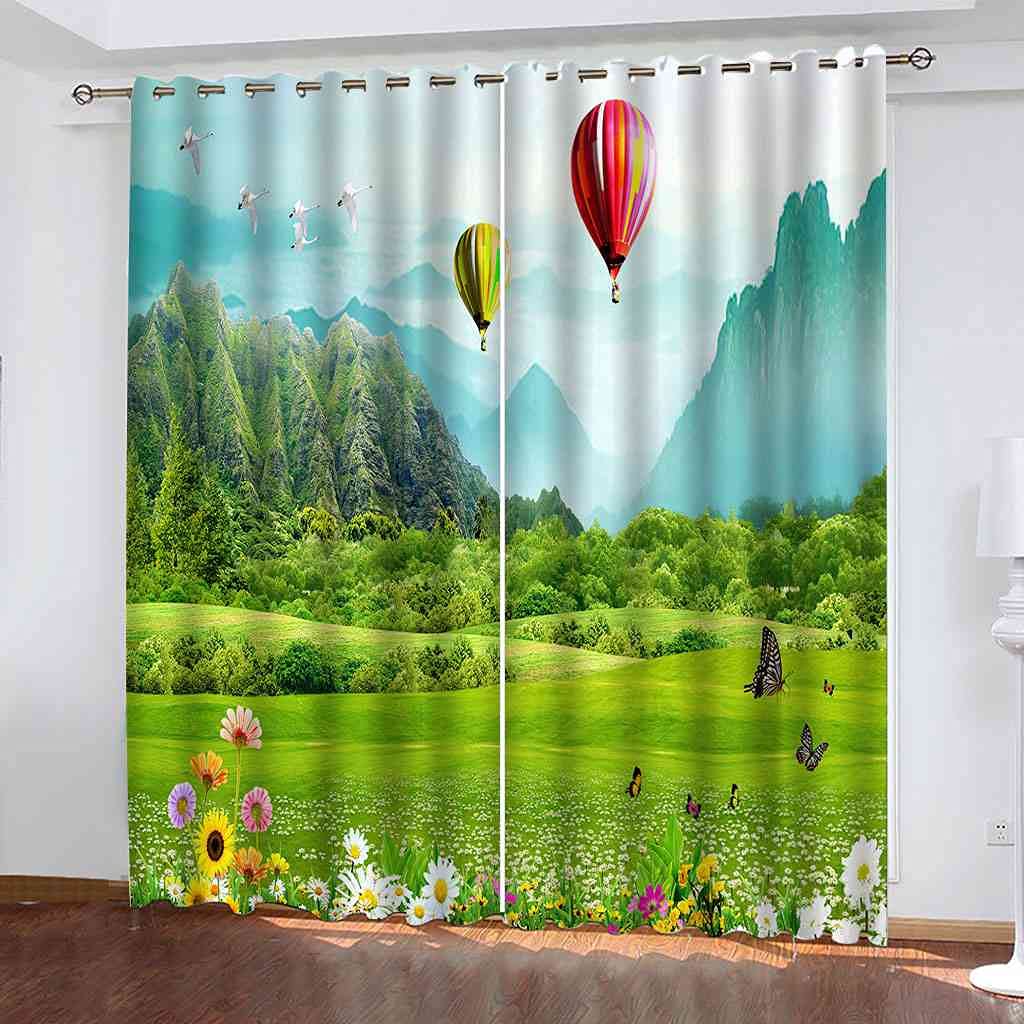 Rideaux enfant montgolfière pour chambre de bébé et salon au paysage 3D naturel