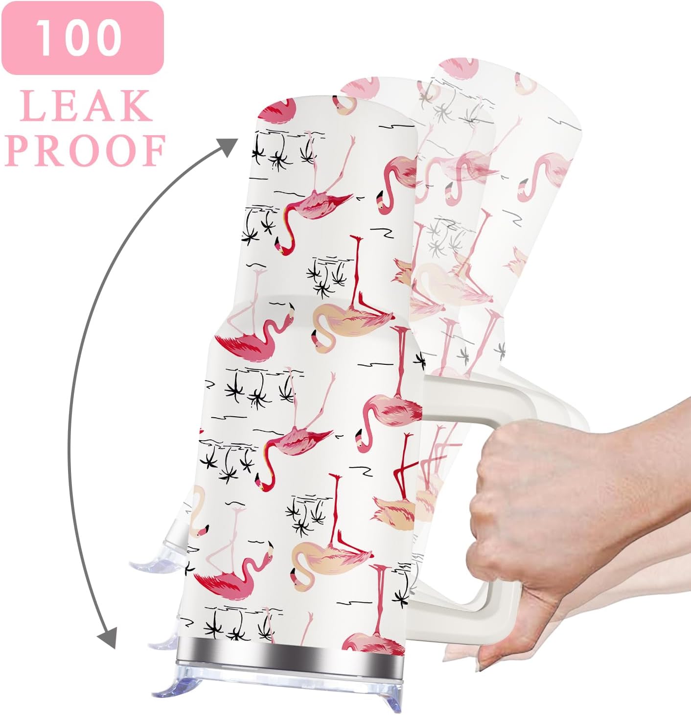 OccuPied Flamingo Tumbler with Handle Flamingo Gifts for Women 40oz Cup Stainless Steel Water Bottle Insulated Travel Coffee Mug with Lid and Straw - Image 4