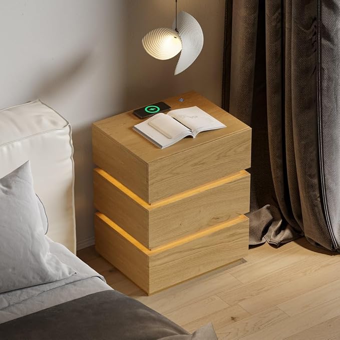 Homary LED Smart Nachttisch mit kabelloser Ladestation, Nachttisch mit Schubladen & USB-Anschlüssen, Modernes Nachtkästchen mit LED-Beleuchtung für Schlafzimmer Homary LED Smart Nachttisch mit kabelloser Ladestation, Nachttisch mit Schubladen & USB-Anschlüssen, Modernes Nachtkästchen mit LED-Beleuchtung für Schlafzimmer