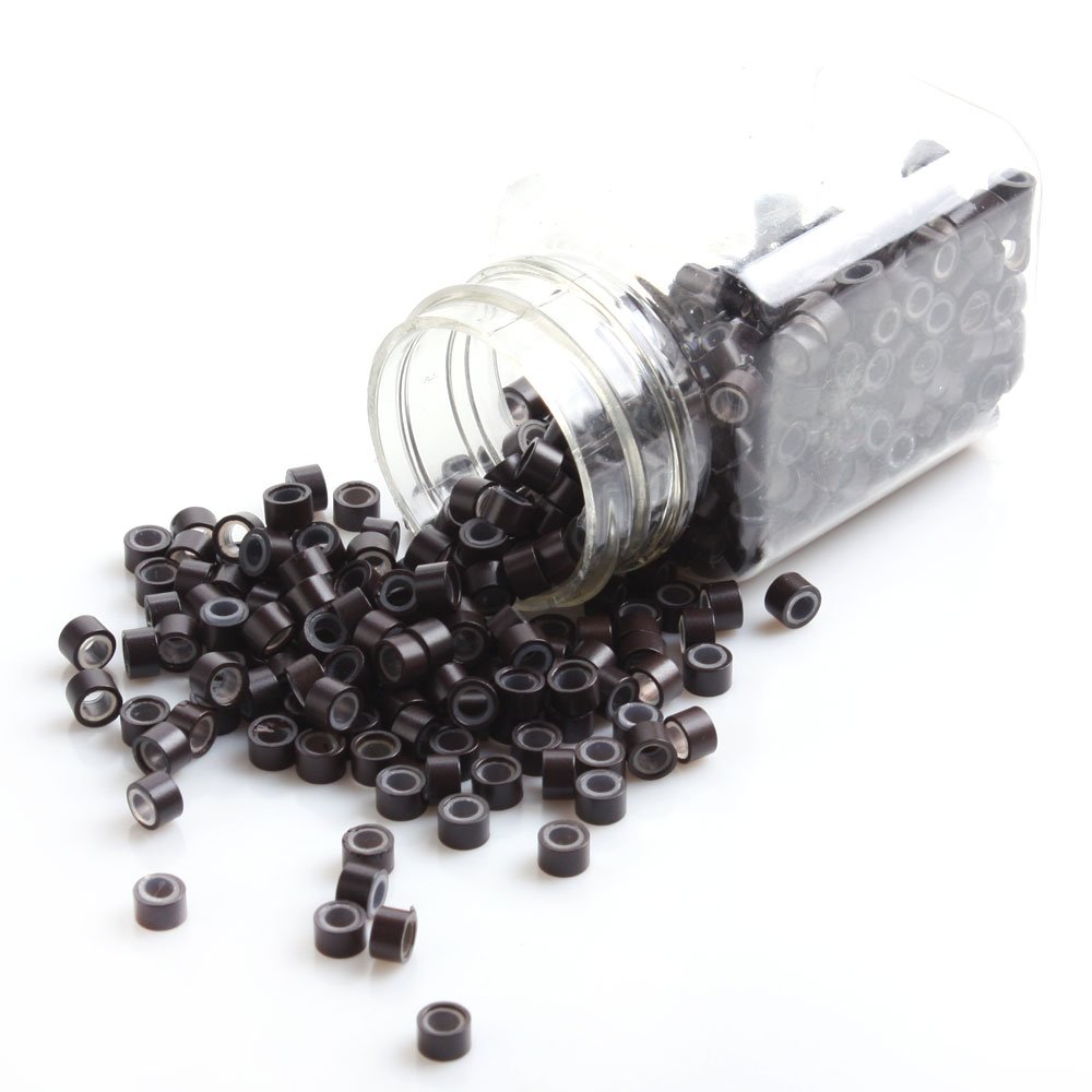 YESURPRISE 1000 Silicone Micro Link Rings 5mm Lined Beads for Hair Extensions Tool Dark Brown