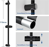 Auralum 70 cm zuhanysín állítható magassággal, 360° forgatható tartóval, rozsdamentes acél, fekete 2