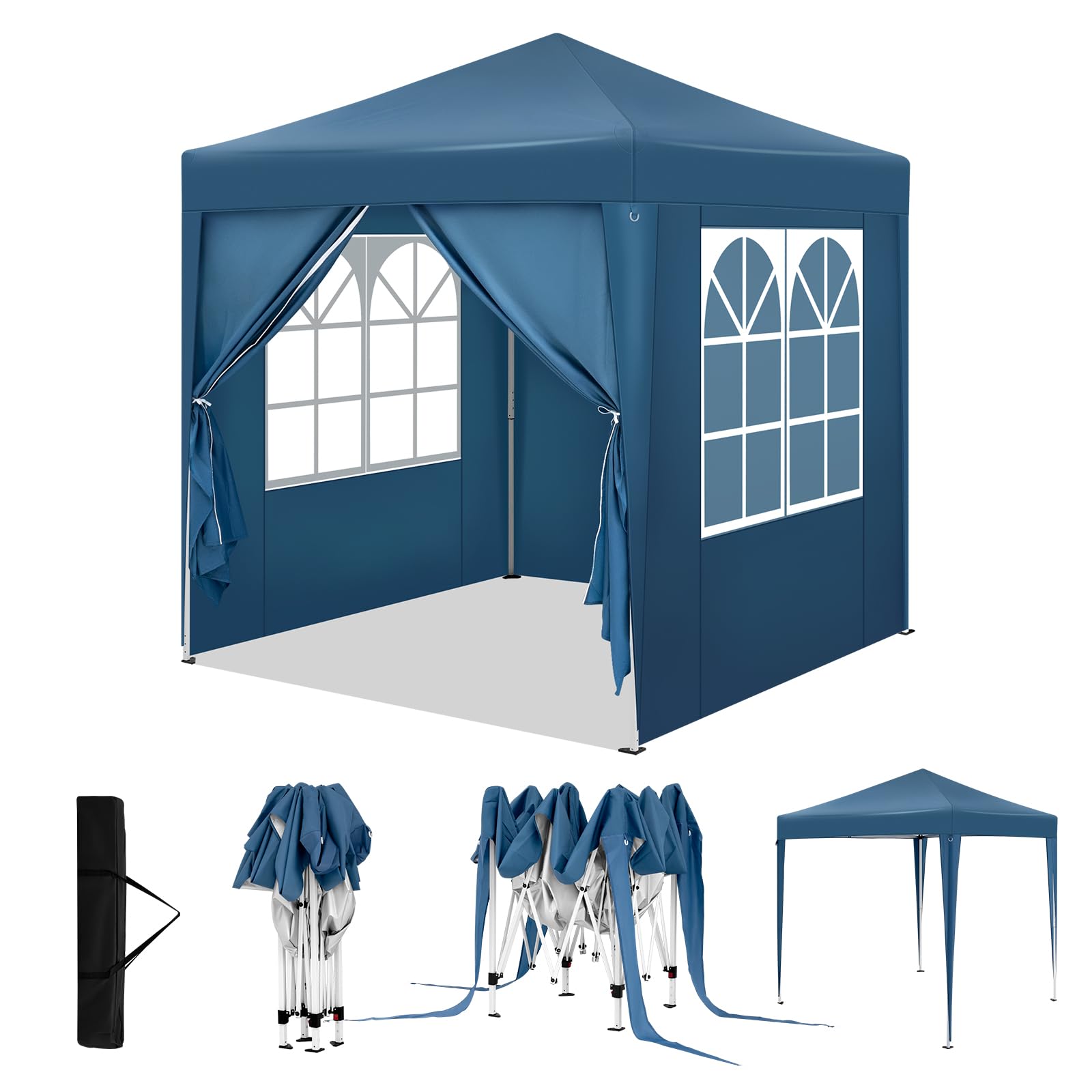 WOLTU Pavillon, Faltpavillon 2x2 m, mit 4 Seitenwänden, Partyzelt wasserabweisend UV-Schutz 50+, höhenverstellbarer Gartenpavillon, mit Tragetasche, für Outdoor Garten Camping, Blau