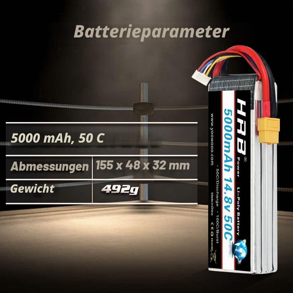 HRB 4S 14.8V 5000Mah 50C Lipo-Batterie mit xt60-Steckern für RC Flugzeug RC Hubschrauber RC Auto RC LKW RC Boot UAV Drohne