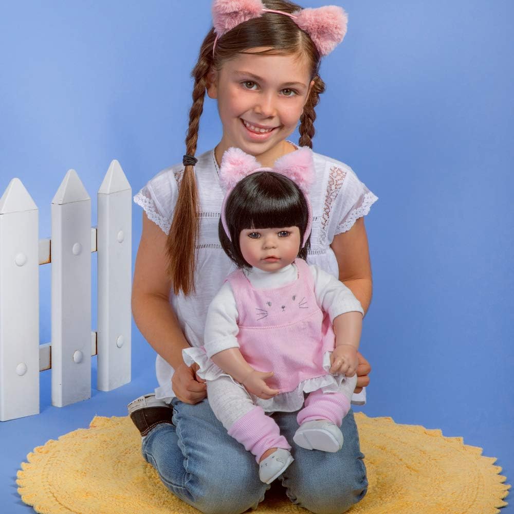 New Deal Adora Realistic Baby Doll Kitty Kat Toddler Doll - 20 inch, Soft CuddleMe Vinyl, Black Hair, Brown Eyes