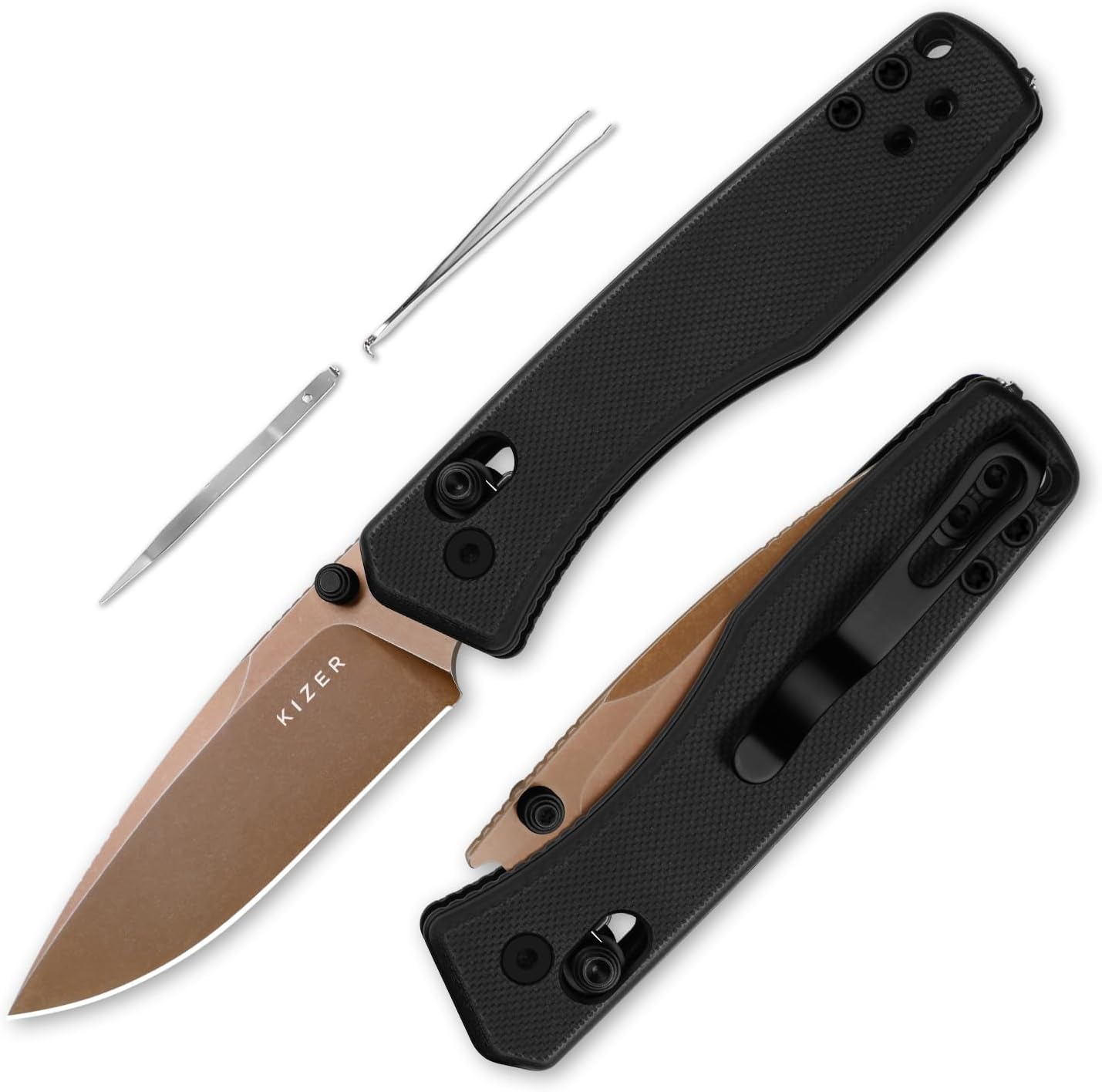 Kizer Aegis EDC Pocket Knife, 2.8" D2 Steel Drop Point Folding Knife with Black G10 Handle, Thumb Stud Opener Clutch Lock, Pocket Knives for Camping Hiking V3774M3