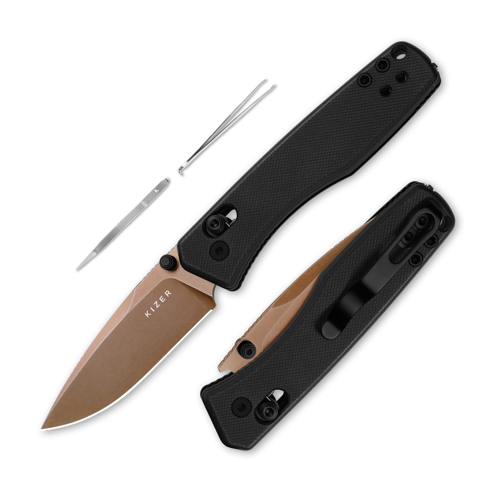 Kizer Aegis EDC Pocket Knife, 2.8" D2 Steel Drop Point Folding Knife with Black G10 Handle, Thumb Stud Opener Clutch Lock, Pocket Knives for Camping Hiking V3774M3