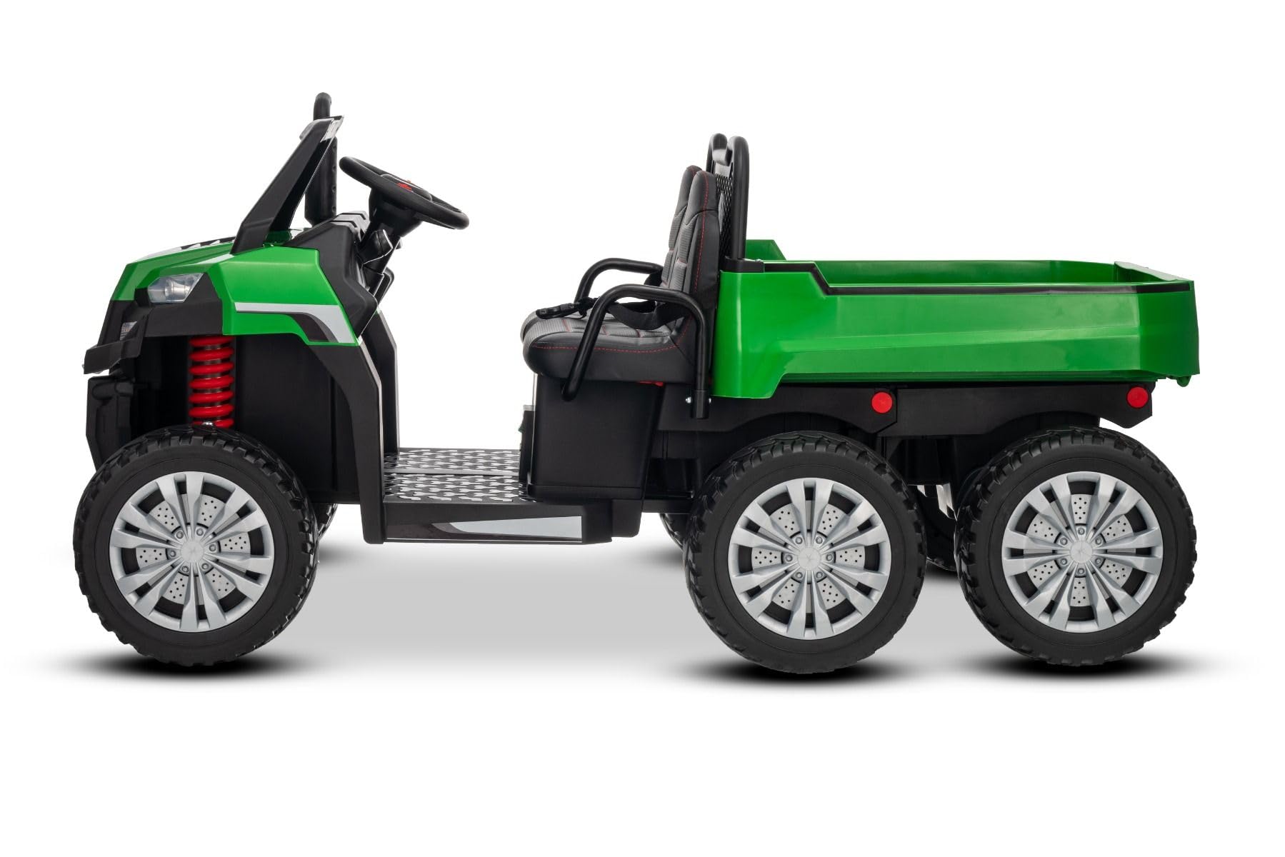 Voiture électrique Enfants 24V 2 Places 4x4 agricole Rider avec Transmission intégrale 4X 200W, Verte, Batterie Lithium, 6X6 Roues EVA, siège Double en Similicuir, essieux avec Suspension, Bluetooth