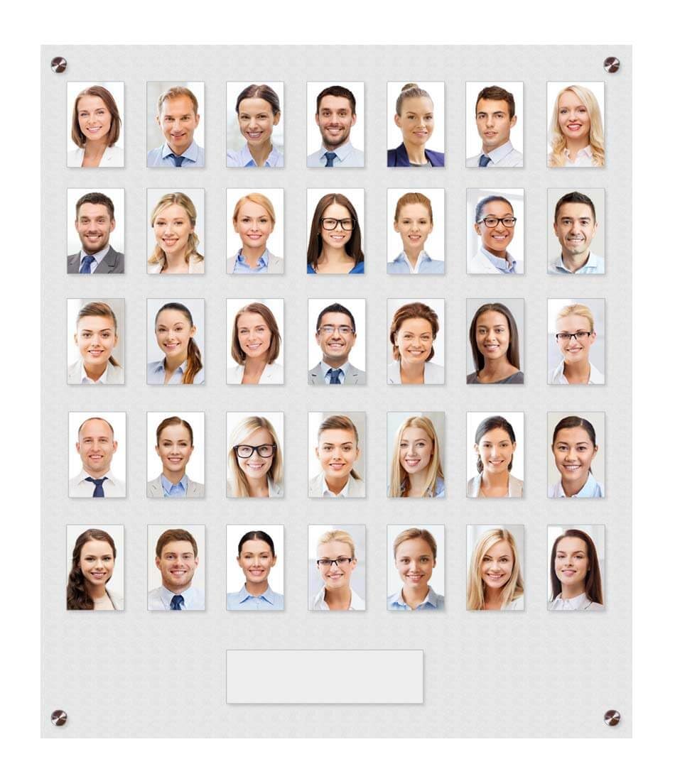 Get Acrylic Photo Frames - Frosted Clear 35 Pocket Image Staff, Student, Employee Display Board With Pocket Header. 605mm Height x 544mm Width (60.5cm x 54.4cm)