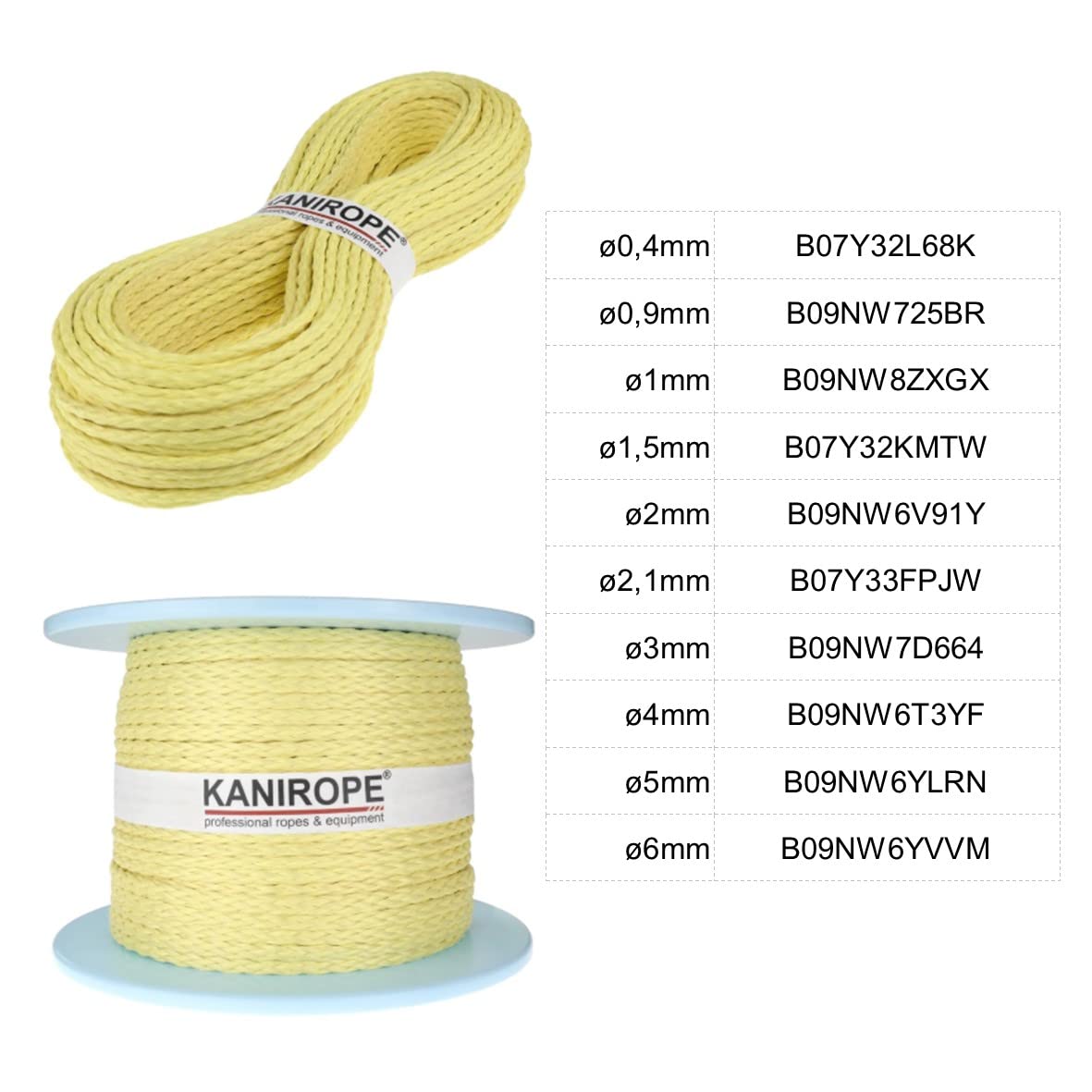 Kanirope® Aramidseil ARABRAID 1,5mm 500m Gelb 8-fach geflochten