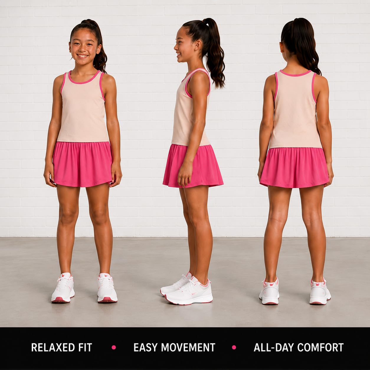 Reebok Conjunto de pantalones cortos para niña, 2 piezas, de punto acanalado, sin mangas y pantalones cortos de mariposa con cordón (tallas: 7-12)