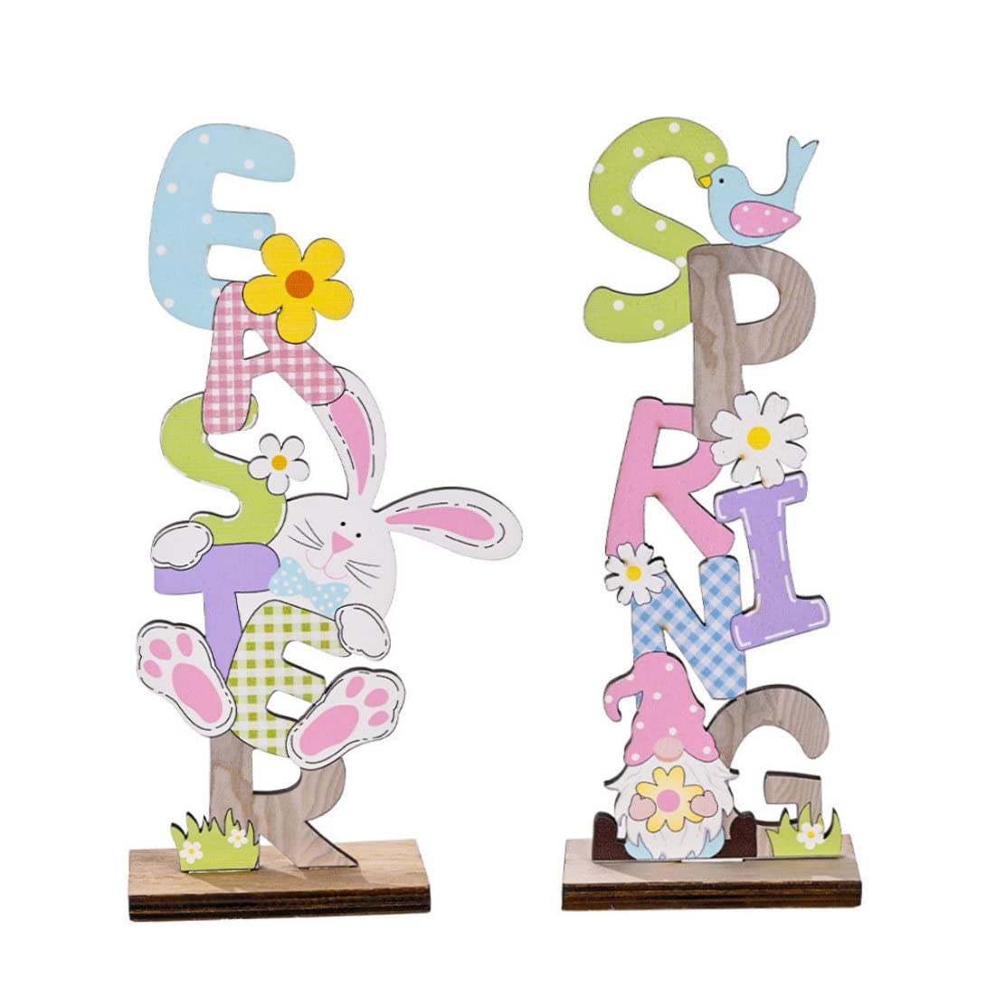 CAKEEYUM Easter Table Sign Decor Wooden Bunny Spring Easter Letter Tabletop Ornaments 2PCS