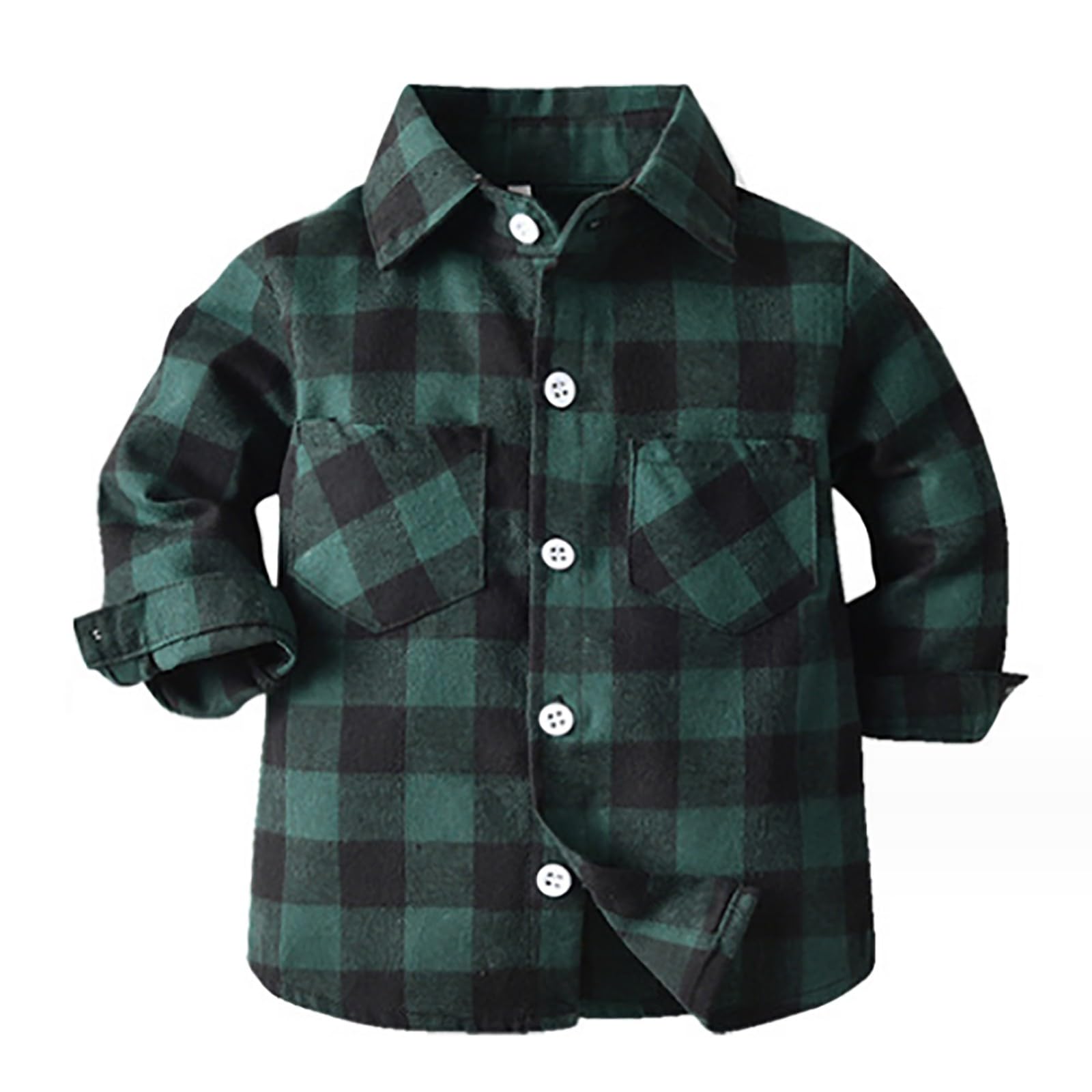 RNTOP Toddler Baby Boys Girls Flannel Plaid Shirt Jacket Long Sleeve Button Down Shacket Plaid (Green, 12-18 Months)