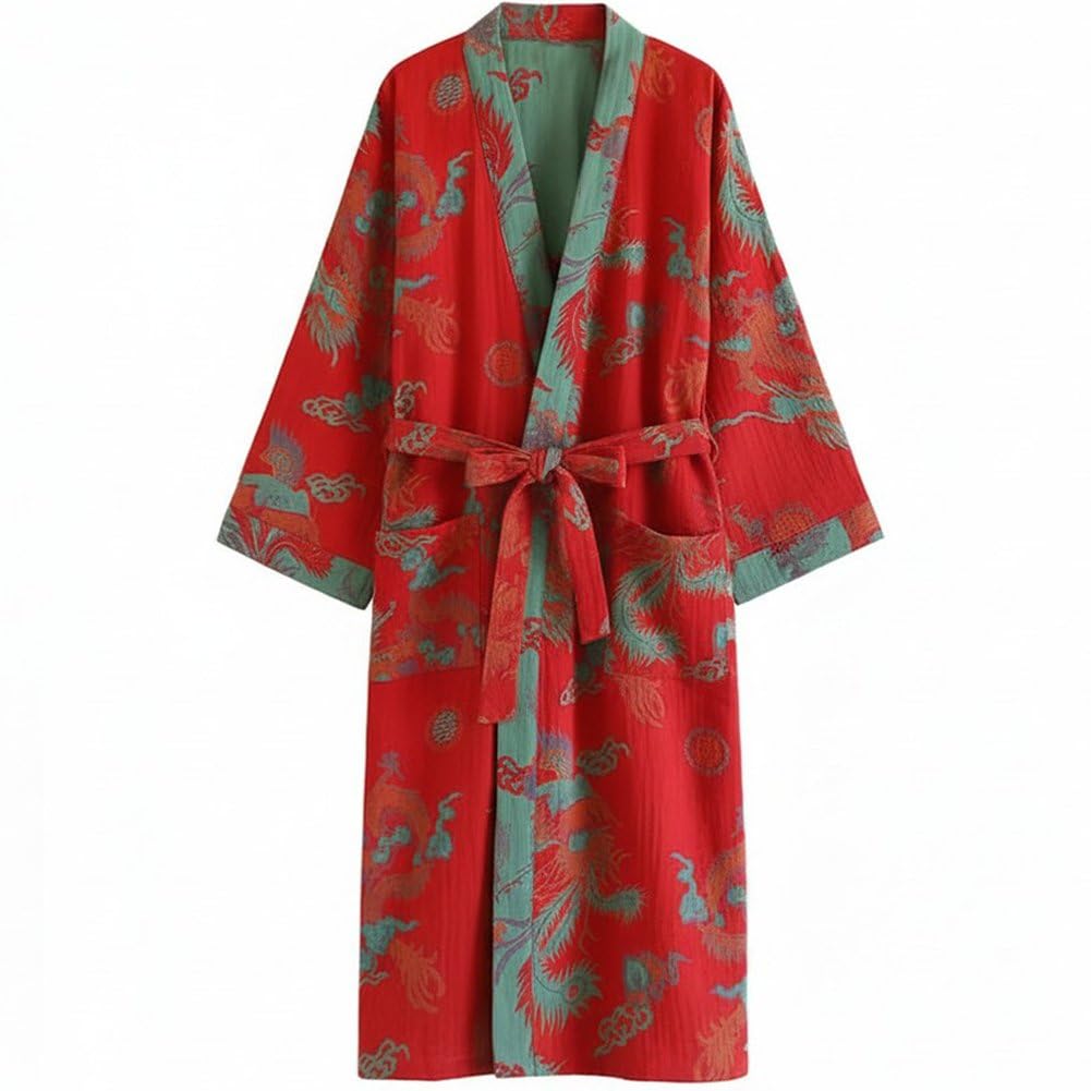 Baokuan Soft Cotton Japanese Sleepwear Kimono Yukata Lightweight Bathrobe Nightgown Breathable Pajamas Women
