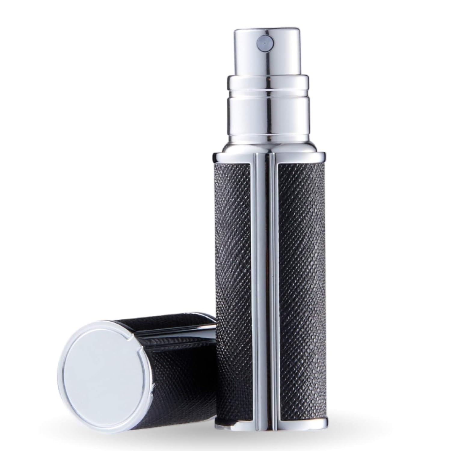 STAYOUNG Portable Mini Refillable Perfume Atomizer Bottle - Refillable Perfume Spray, Atomizer Perfume Metal Leather Bottle, Scent Pump Case for Traveling and Outgoing, 5ml (Black)
