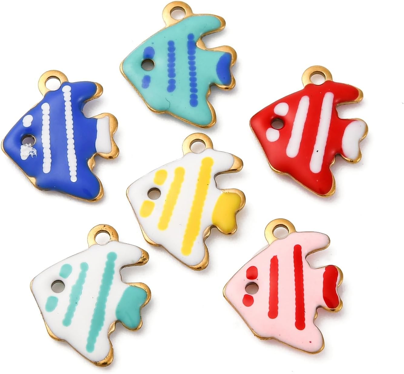 KitBeads 50Pcs Random Enamel Fish Charms Summer Beachy Stainless Steel Ocean Aniaml Charms for Jewelry Making Bracelets Earrings Necklaces Crafts