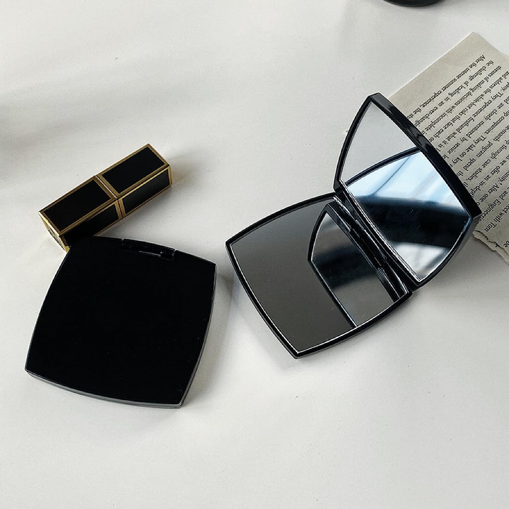 Direct Kosmetikspiegel Gefaltet 7,6x7,6 Cm – 2-fach Vergrößernd, Schwarz, Perfekt Für Handtasche & Reise