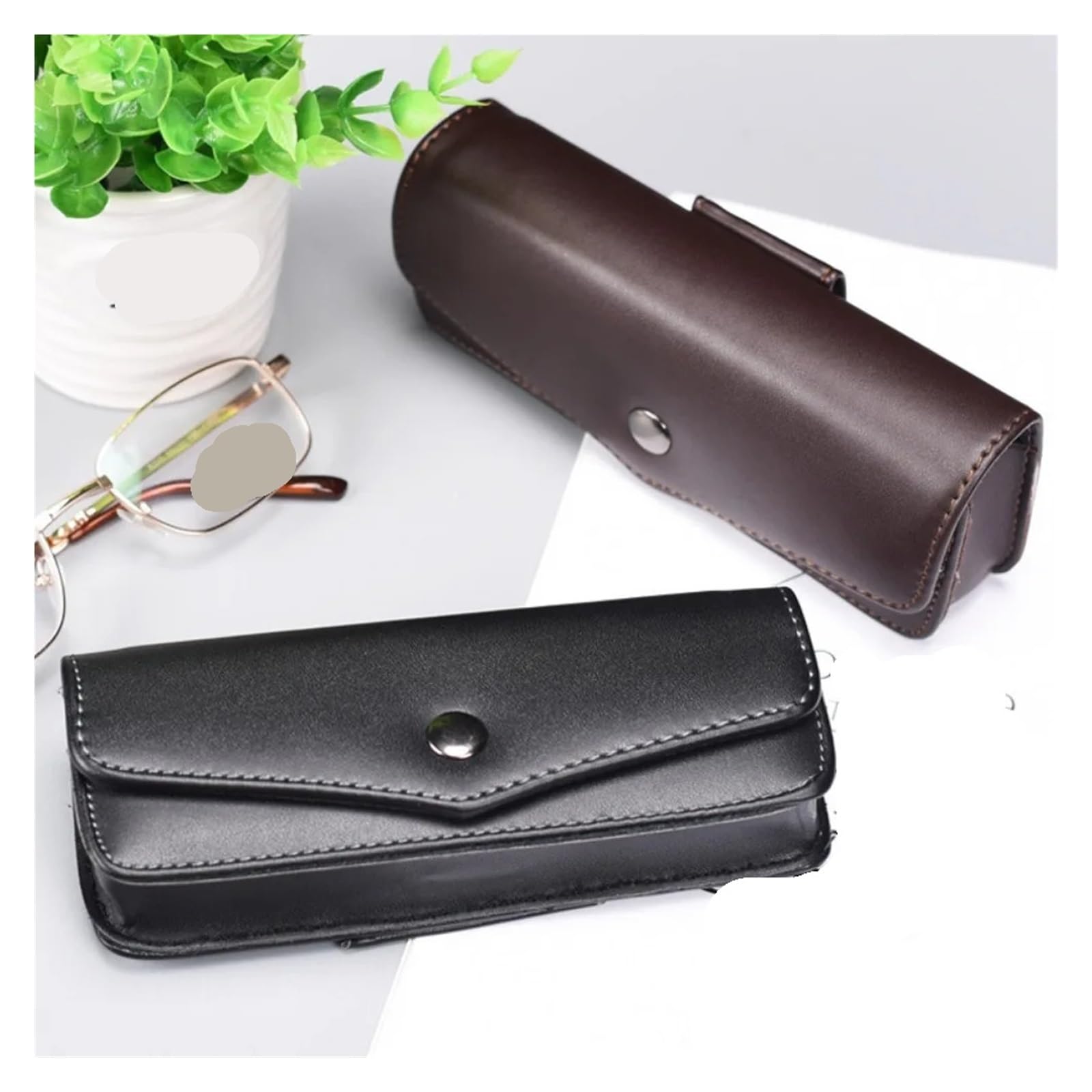 Tragbares Brillenetui aus Rindsleder for Herren, auch als Aufbewahrungsbox for Lesebrillen, Handytasche und Werkzeugkoffer geeignet(Dark Coffee)