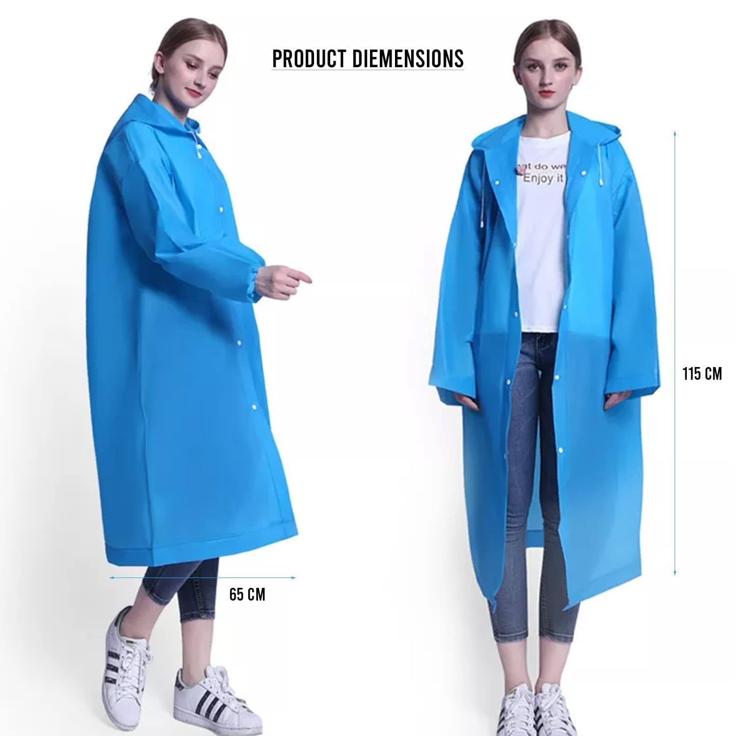 Hacer EVA Rain Poncho rain coat for Men & Women, Lightweight Waterproof Raincoat with Hood, Adjustable Drawstring & Snap Button Closure Reusable Outdoor Rainwear for Boys & Girls (Free Size, Sky Blue) 4