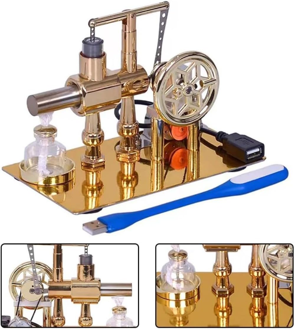 Hophelia Dampfmaschine Modell, Horizontalkessel Dampfmaschinen Modell, Dampfmaschinen-Modellbausatz für Erwachsene und Studenten, Metall externer Verbrennungsmotor Kit mit Schwungrad
