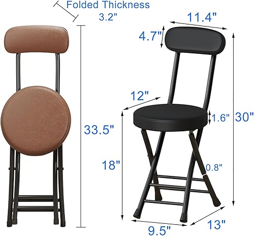 Miniatura 2 de THAMBA Juego de 2 taburetes plegables portátiles de 18 pulgadas, taburete de bar plegable de poliuretano con cojín de respaldo, capacidad de 300