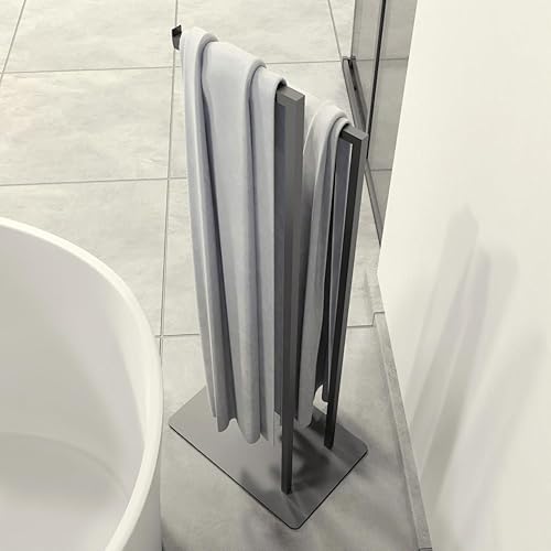 Miniatura 8 de Toallero de 2 rieles - Negro, accesorio de baño moderno, resistente de pie, soporte de suelo, negro