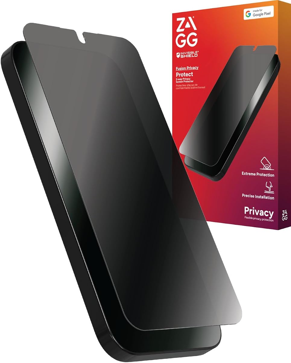 ZAGG Fusion Privacy Google Pixel 9 / Pixel 9 Pro Screen Protector - Flexible Hybrid Polymer, 2-Way Privacy Filter, Impact & Scratch Protection, EZ Apply Installation, Recycled Materials