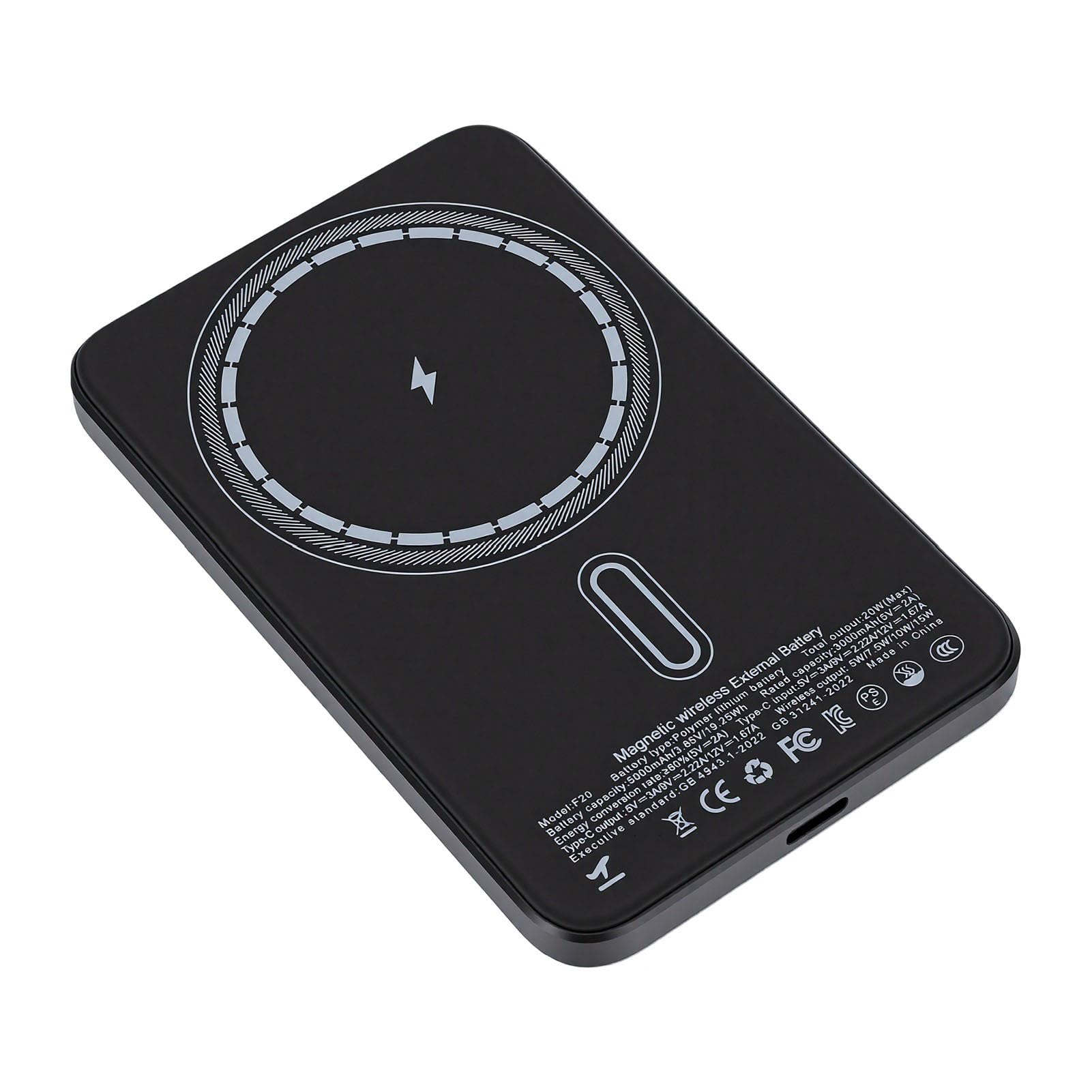 Chargeur Magnétique Mince sans Fil, 5000mAh, pour Téléphones iOS Séries 13 14 15 16 17, Léger et Portable (Black)