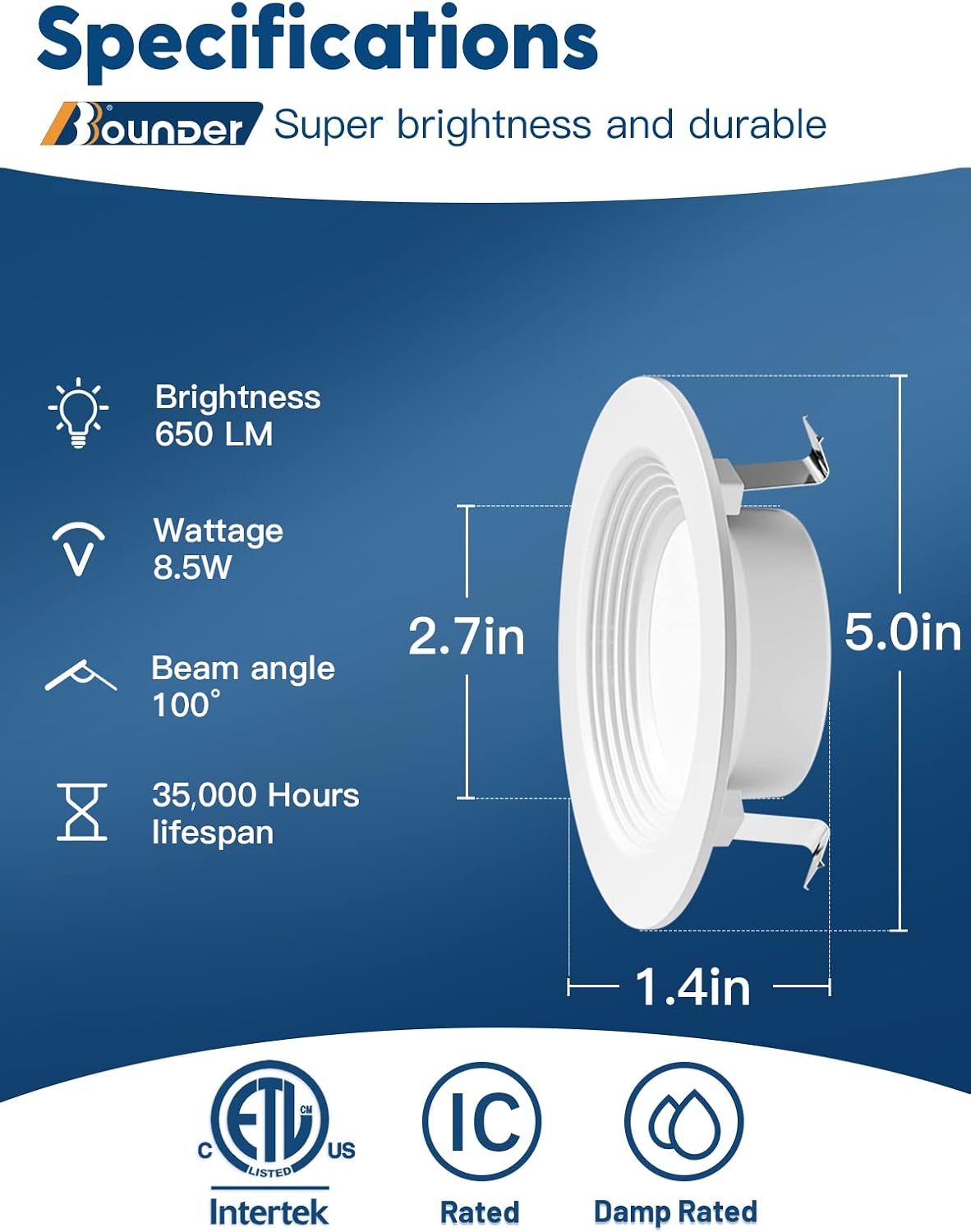 BBOUNDER 12 Pack 4 Inch LED Can Lights Retrofit Recessed Downlight, Baffle Trim, Dimmable, 8.5W=60W, 5000K Daylight, 650 LM, Damp Rated - No Flicker