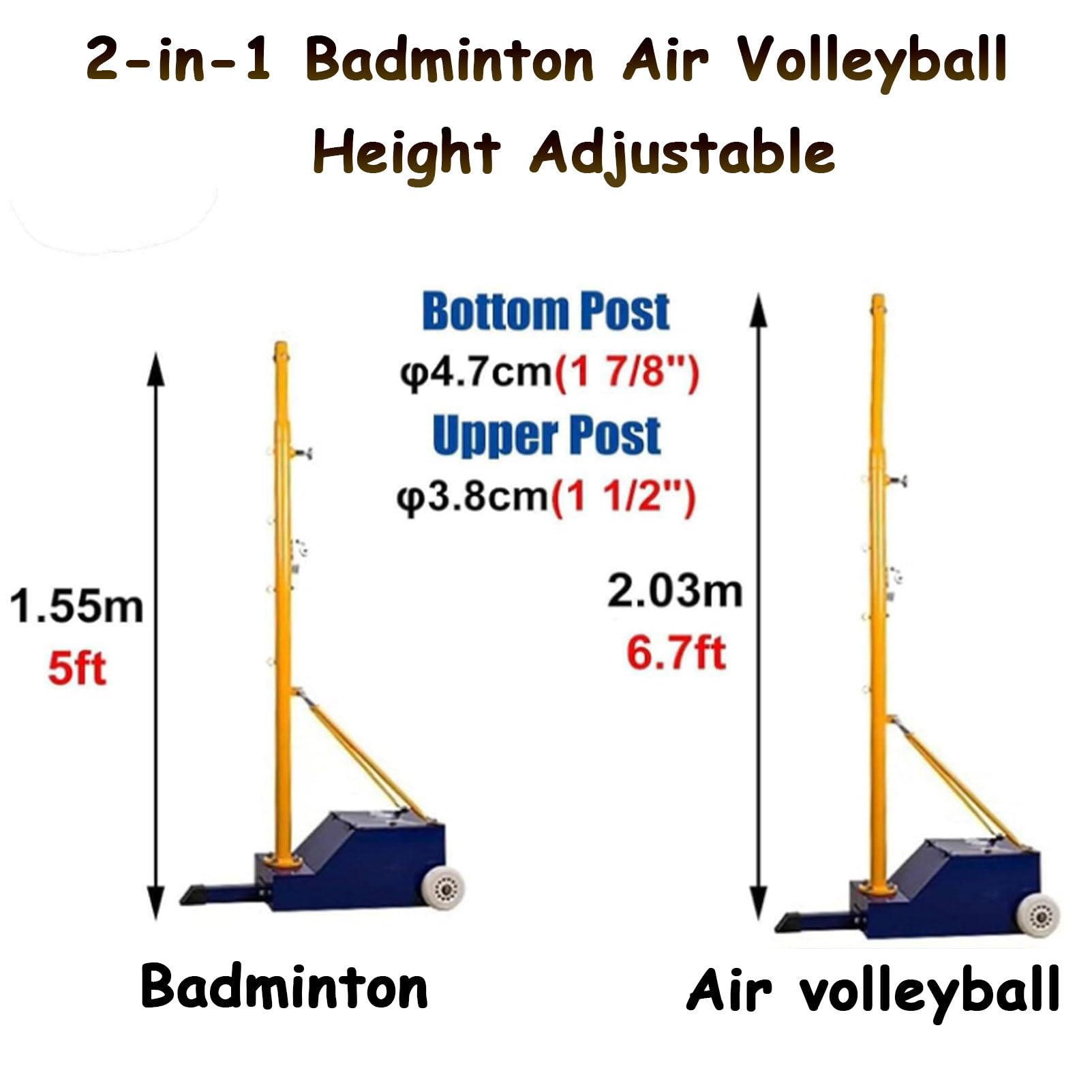 Bastoni da badminton da pallavolo con rete, set 2 in 1 per uso esterno, altezza regolabile da 1,5 a 2,1 m, per adulti e ragazzi