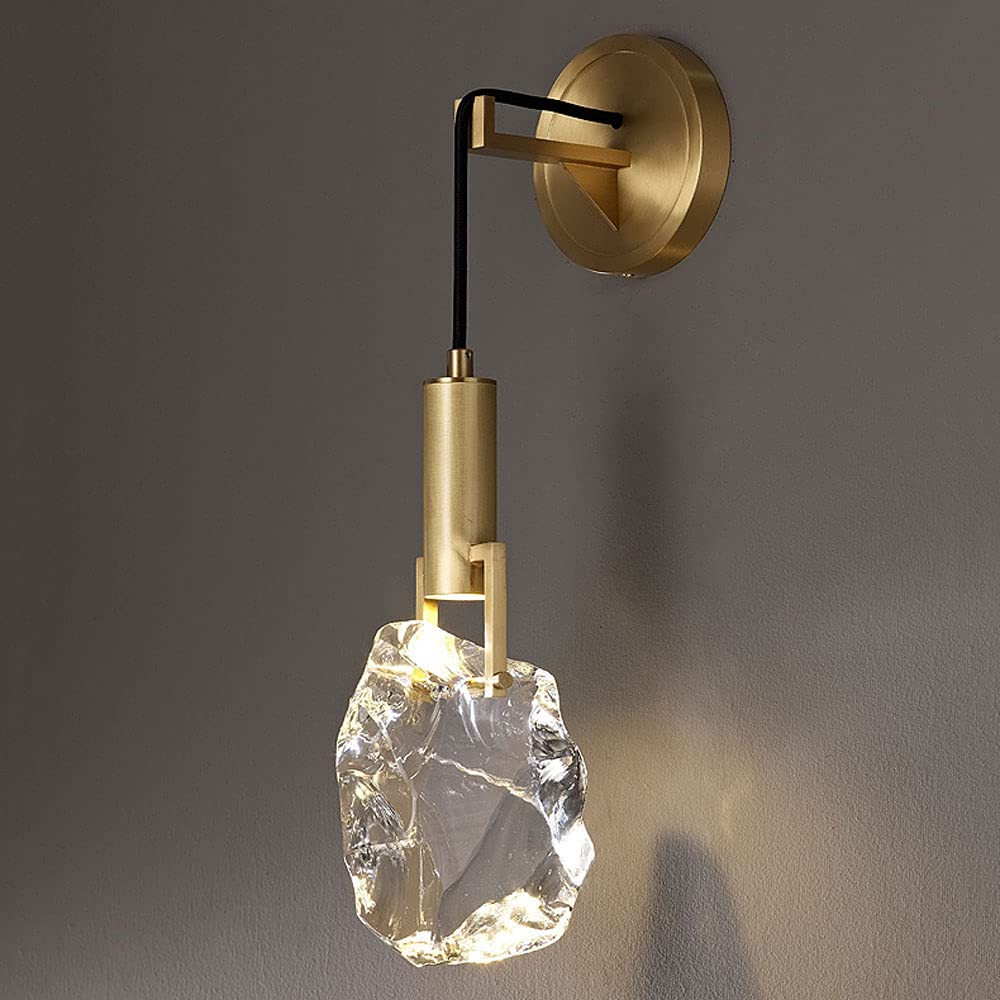 Moderne Wandkandelaar LED Enkele Kop Natuurlijke Kristallen Lampenkap Nordic 7W Wandmontage Lamp Koperen Wandlamp, geometrische Indoor Semi-Flush Mount Wandlamp Verlichting Armatuur Voor Woonkamer