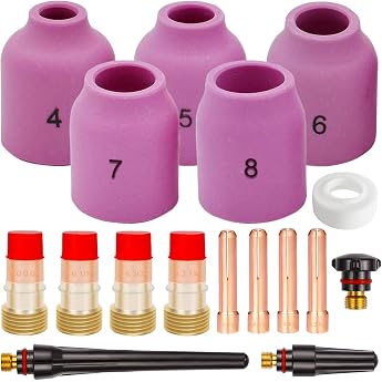 Wig Welding Torch Accessory Set for DB SR WP 17 18 26 Wig Welding Torch Aluminum Oxide Nozzles Back Cap Stubby Gas Lens Cup Gasket 17GL332 10N24S 53N61S Kit 17 Pieces