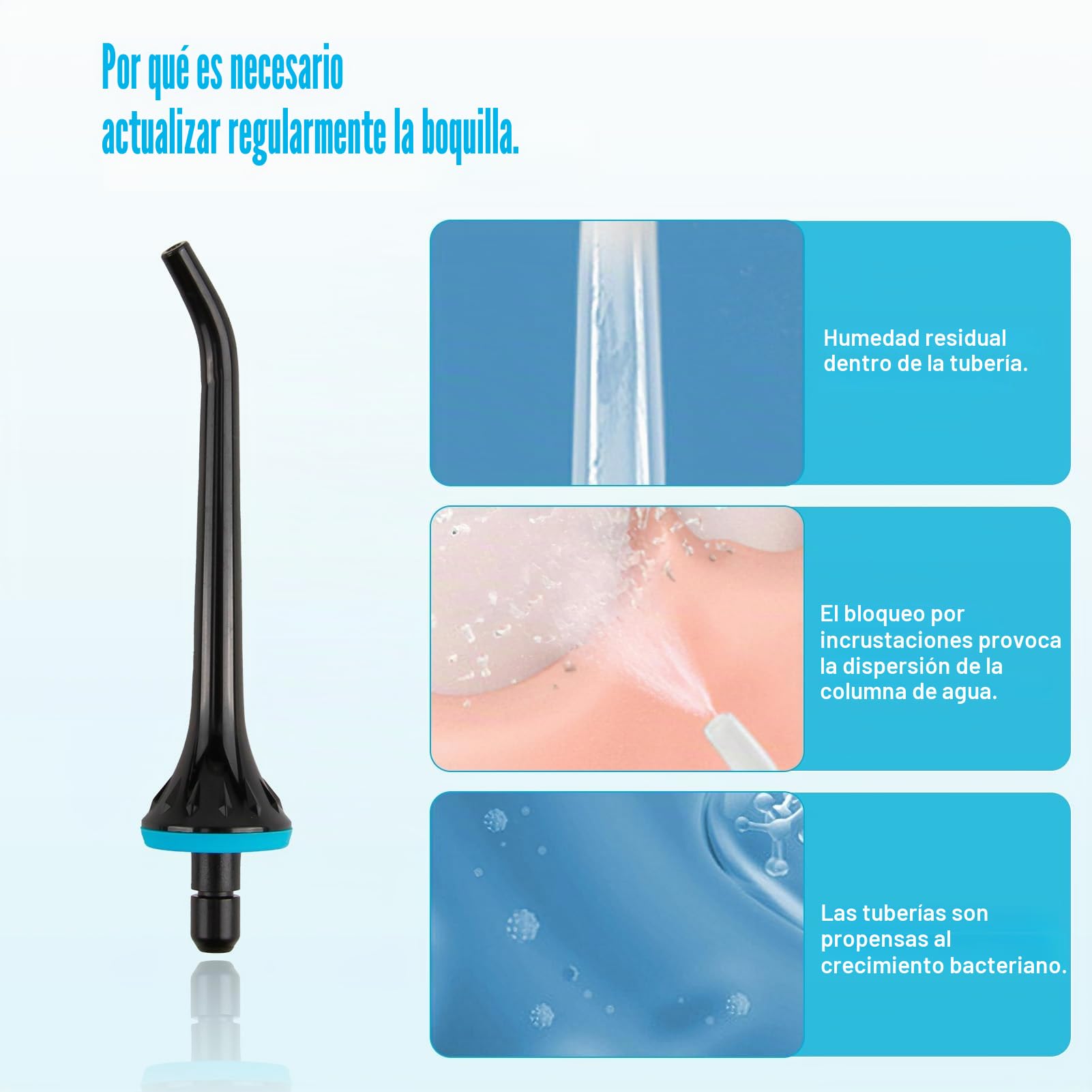 Paquete de 6 puntas de repuesto para irrigador bucal Hangsun, Nicwell, COSLUS, Mospro, Zerhunt, chorro de riego oral ABS negro con sellado de goma a prueba de fugas