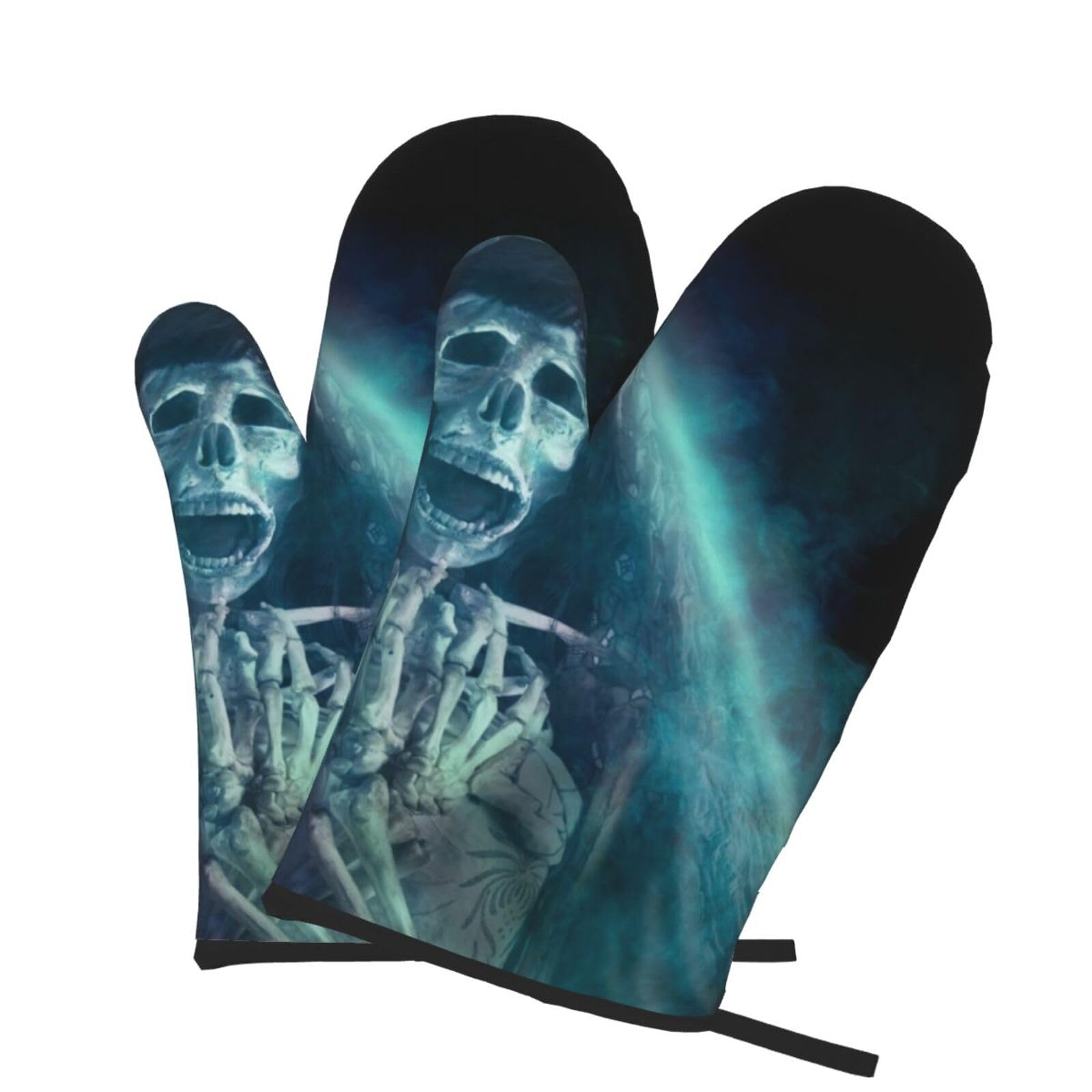 Oven Mitts Set of 2 Pcs, Mystical Dead Skull Prints Heat Resistant Kitchen Gloves for Cooking Baking Grilling