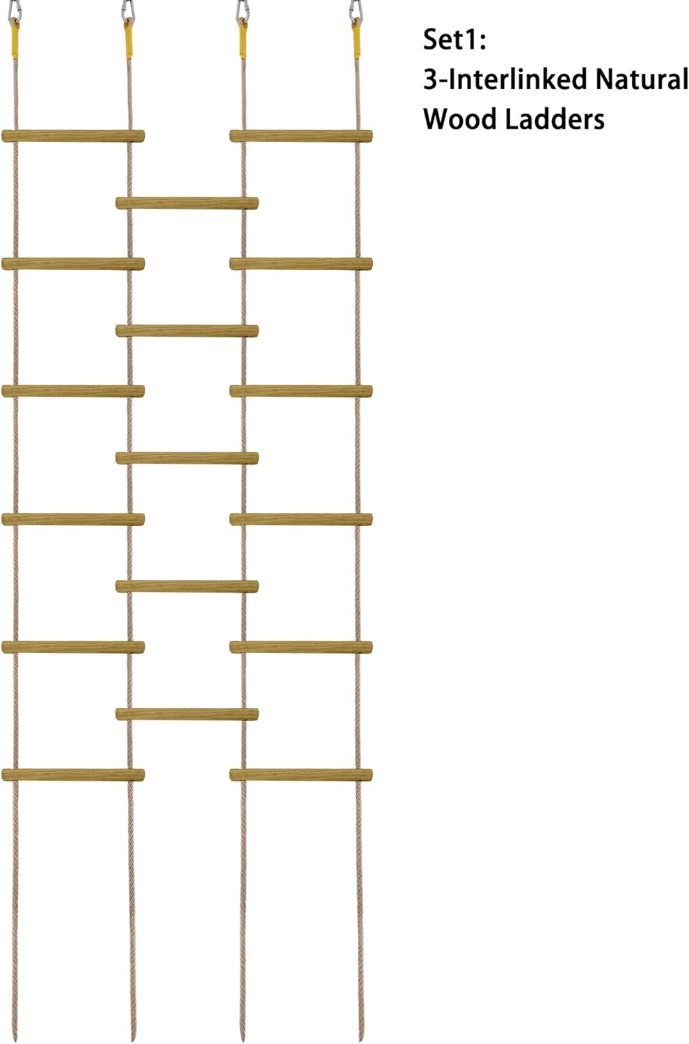 Innovative Rainbow Kids' Wooden Rope Ladder - 3/4/5-Group Connectivity, 14-Inch Wide, Ideal Ninja Warrior Accessory for Tree, Swing & Play (Set1: 3-Interlinked Natural Wood Ladders)