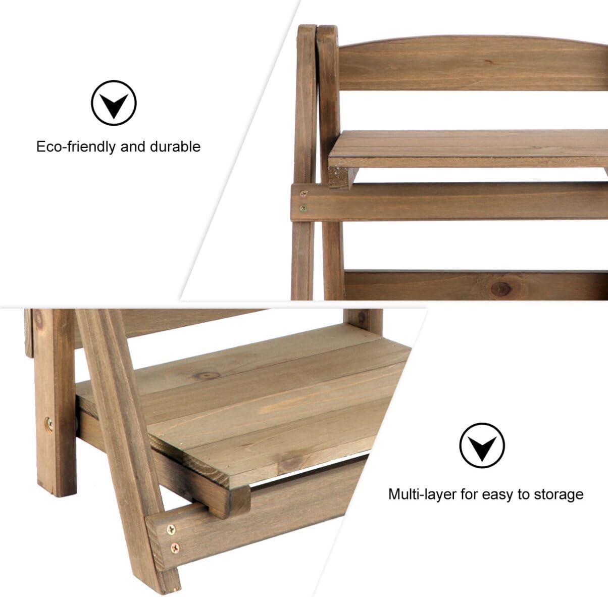 Cabilock Retro Wooden Pot Rack Multi-Layer Shelf Bookshelf Folding Plant Stand Home Office Decor