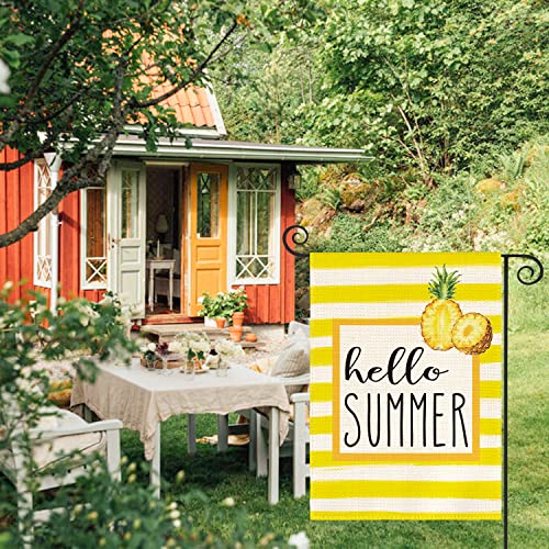 Avoin Colorlife Watercolor Pineapple Stripes Hello Summer Garden Flag Double Sided Outside, Seasonal Holiday Party Yard Outdoor Decoration 12 X 18 Inch #TOP6