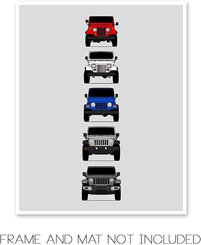Miniatura 2 de Handmade Poster compatible with Jeep Wrangler Generations and Print of CJ, YJ, TJ, JK, JL - American, 17x22" Metallic Print (Unframed) - Gift for 2.