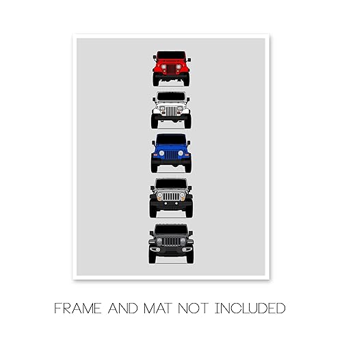 Miniatura 2 de Jeep Wrangler Generations Inspired Car Poster - Handmade Print of CJ, YJ, TJ, JK, JL - American, 17x22" Metallic Print (Unframed) - Perfect Gift for