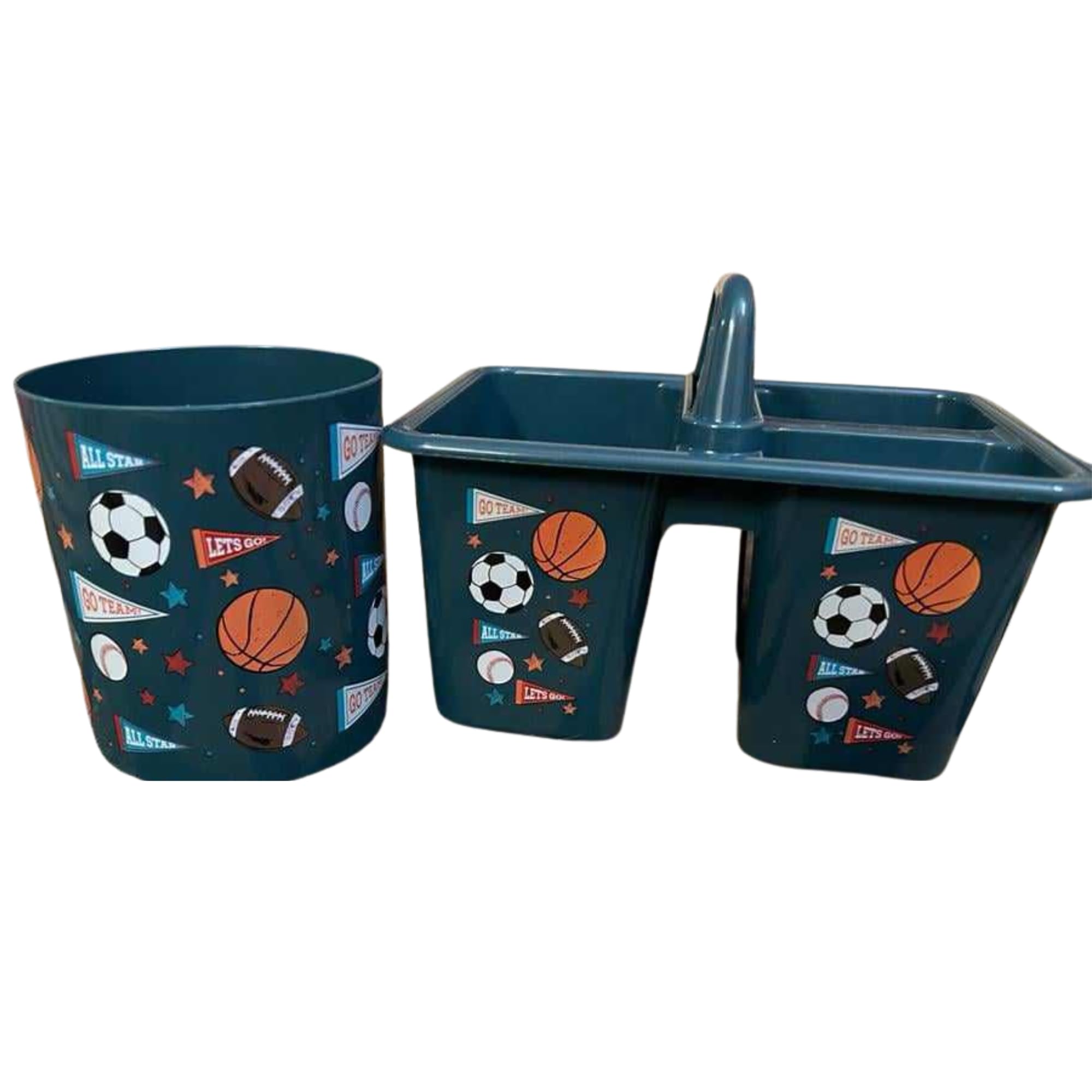 KONNECT Portable Shower Caddy Basket with Handles and Toothbrush Holder Sports Designs Plastic Portable and Lightweight Bucket for