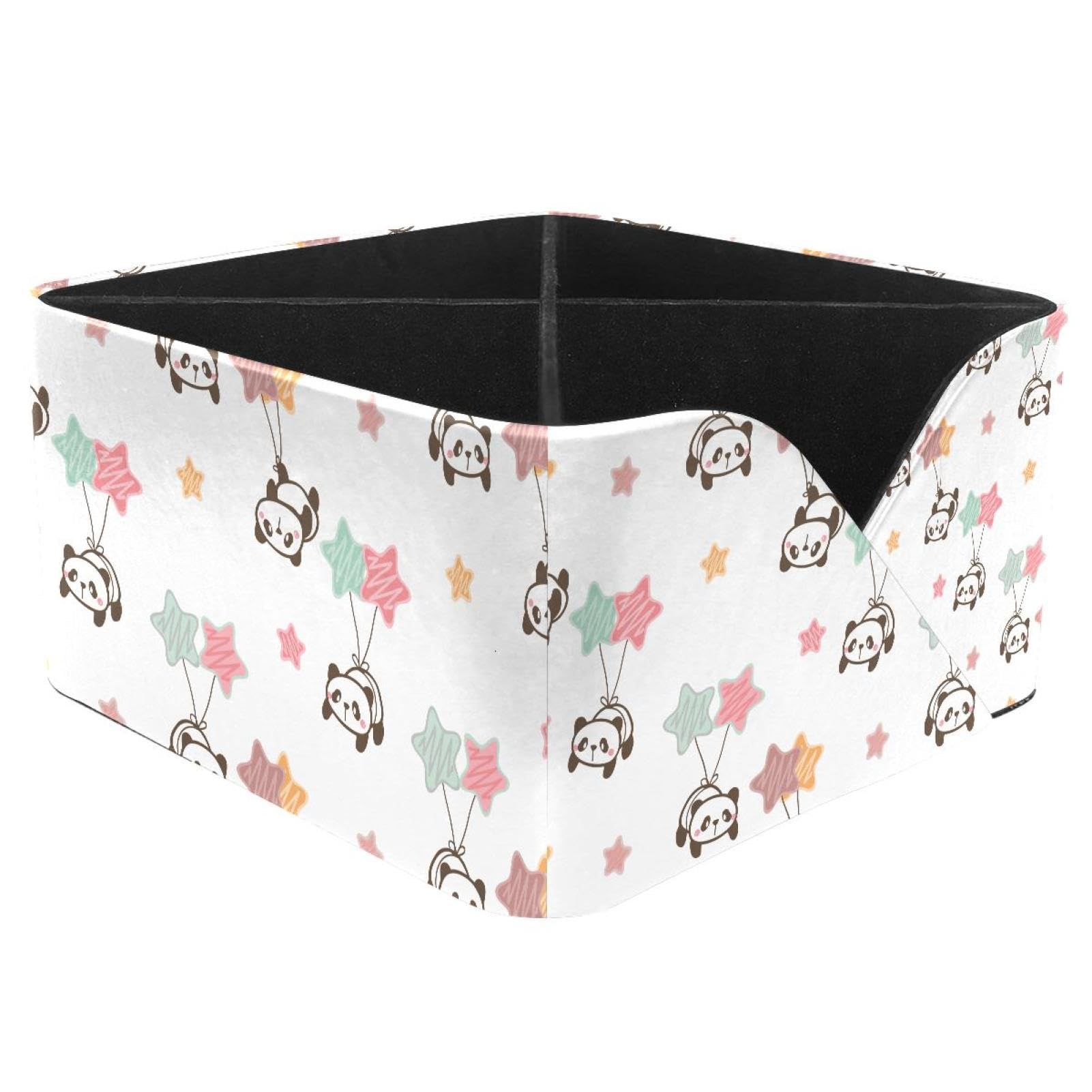 KengjuTesu Cartoon Panda Balloon and Star Pattern Desktop Organizer Pen Holder, Rectangular Pencil Cup for Office, Study and Makeup Stations
