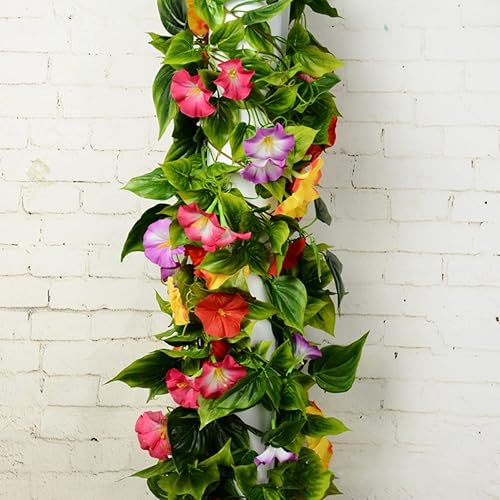 Miniatura 6 de Veemoon 2 guirnaldas colgantes de trompeta, flores, plantas, plantas, escaleras, valla de boda, cestas al aire libre, decoración de seda, vides de